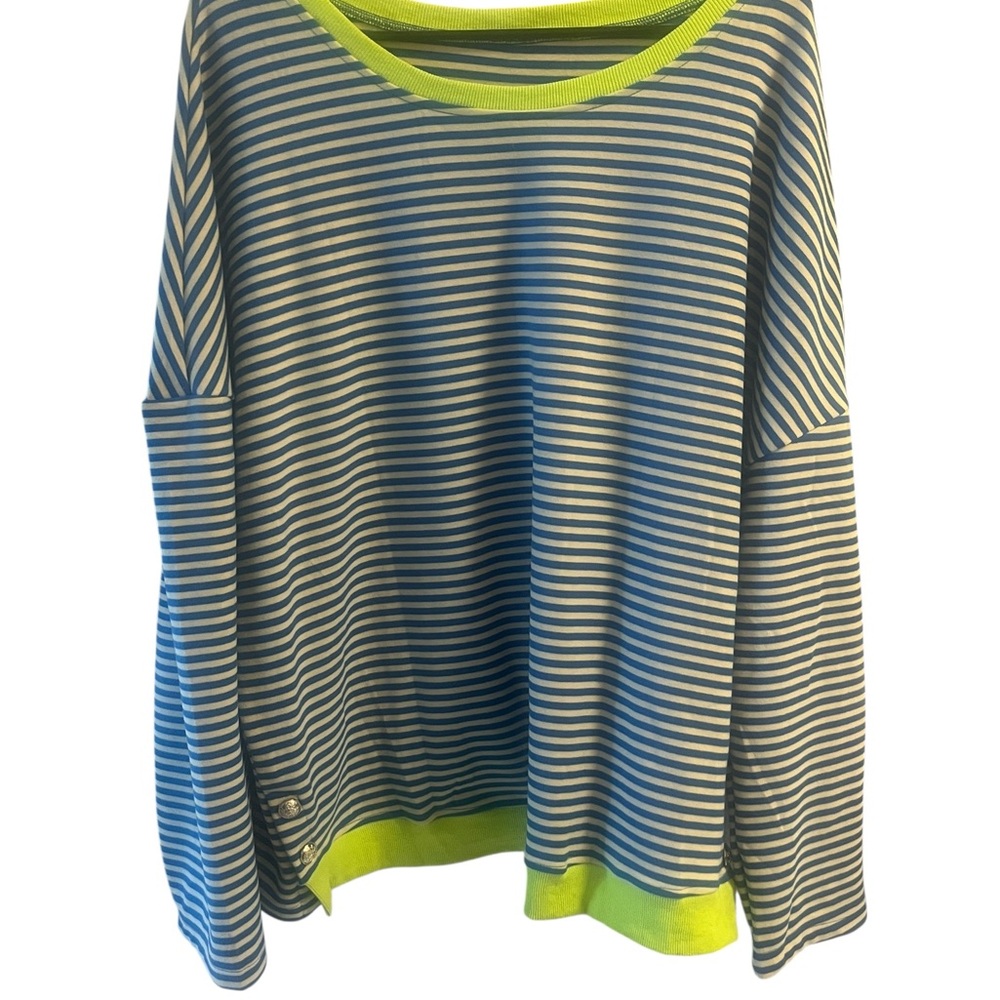 NWOT Oversized Blue & White Striped Sweater – XL – Neon Trim & Silver Button - Picture 11 of 16